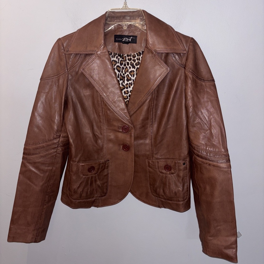 Vintage Black Rivet Women's Brown Leather Jacket Size S Western